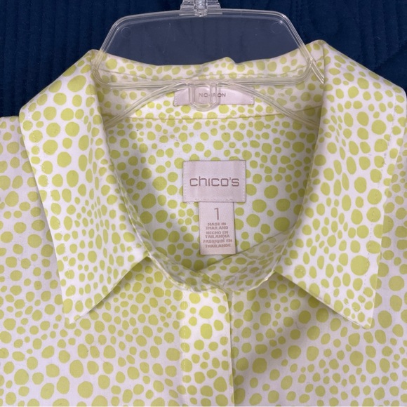 Chico’s Women’s Size 1 (M) Lime Green Spotted Button Up Shirt Long Sleeve Spring - Picture 5 of 7